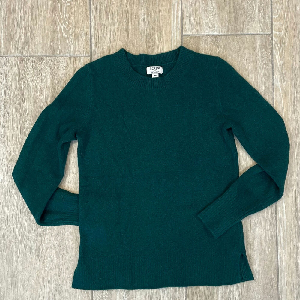 J.Crew Extra Soft Green Sweater XS Ribbed Crewneck Long Sleeve Pullover